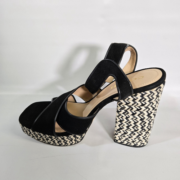 Coach Nelly Raffia Platform Chunky Heel Sandals Black Size 10 NIB Party Designer - Picture 6 of 13